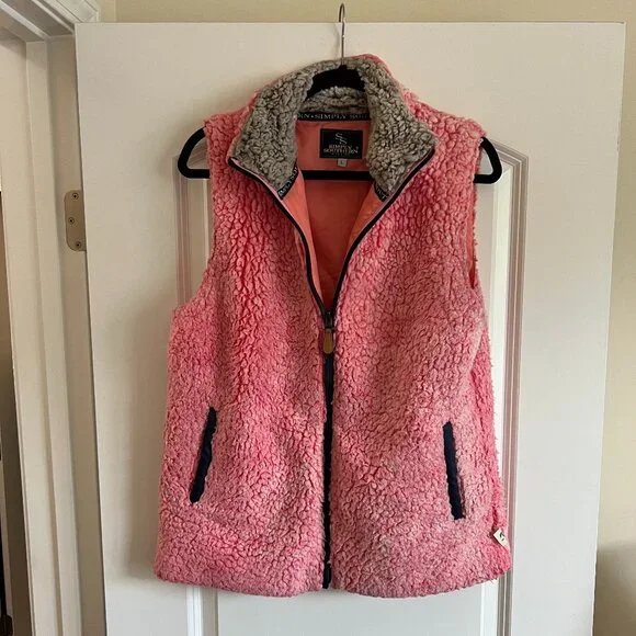 Simply Southern Sherpa vest, pink with grey collar - Picture 1 of 4
